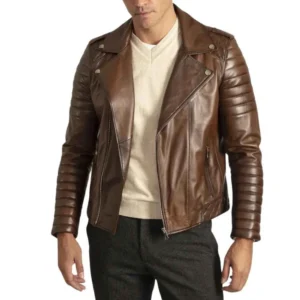 mens distressed brown leather motorcycle jacket