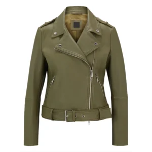 womens green leather biker jacket