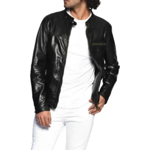 men's genuine black full grain cowhide leather jacket