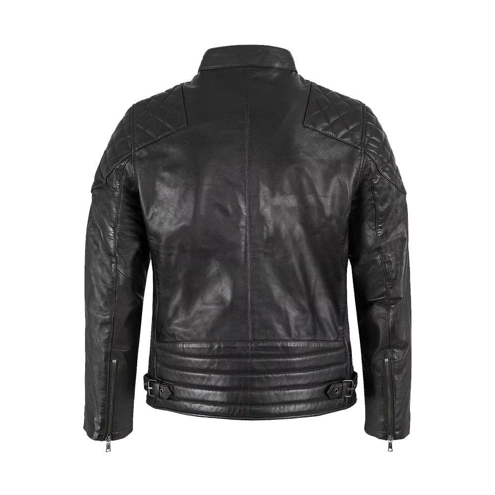 mens padded black cafe racer leather jacket
