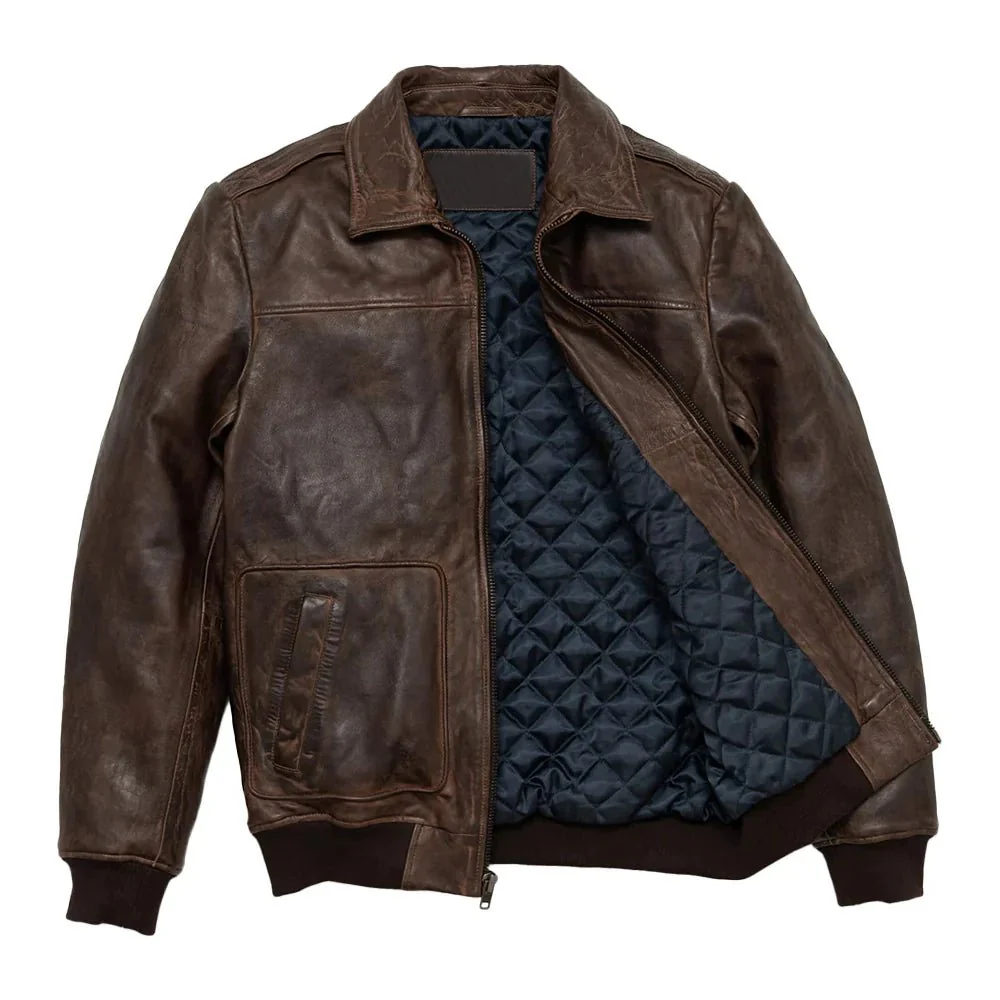maverick vintage brown leather bomber jacket with detachable sherpa collar