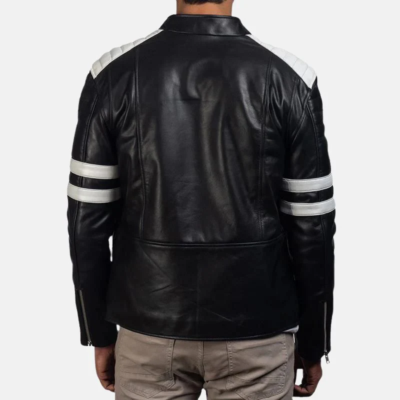 brad black and white leather jacket men's