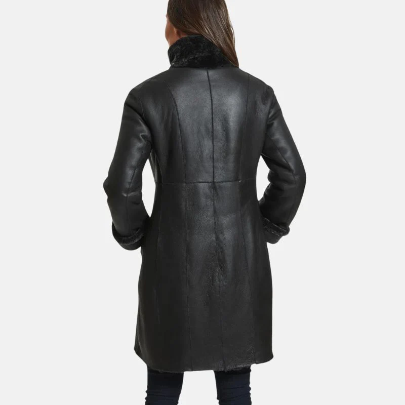 victoria womens black leather shearling winter coat