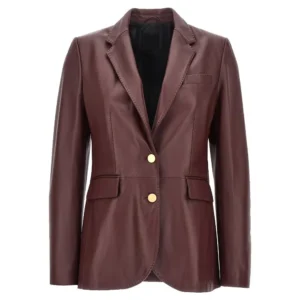 maroon leather blazer womens