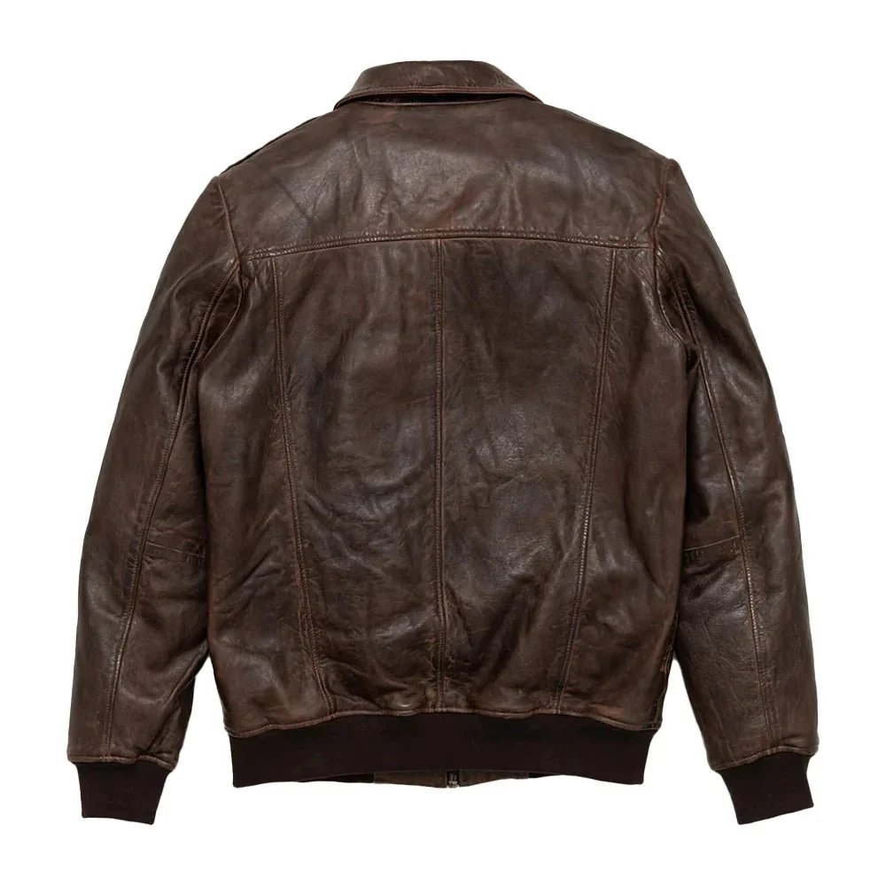 maverick vintage brown leather bomber jacket with detachable sherpa collar