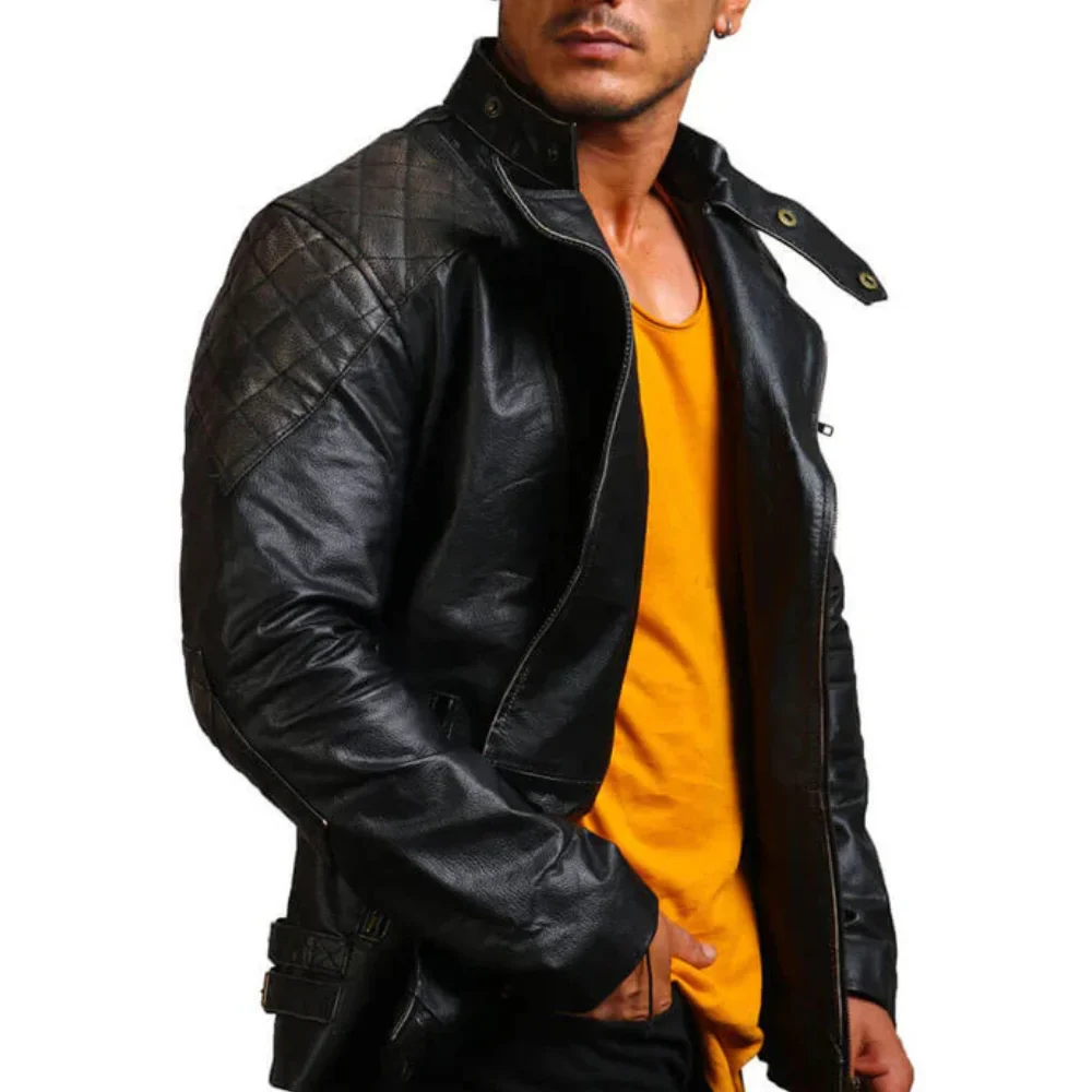 men's asymmetrical bones and skull leather jacket