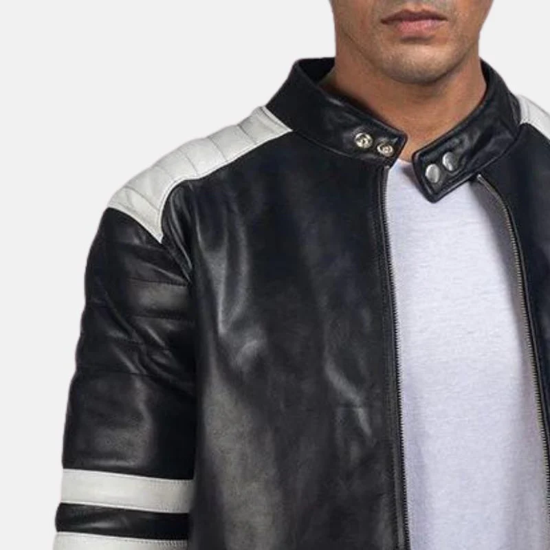 brad black and white leather jacket men's