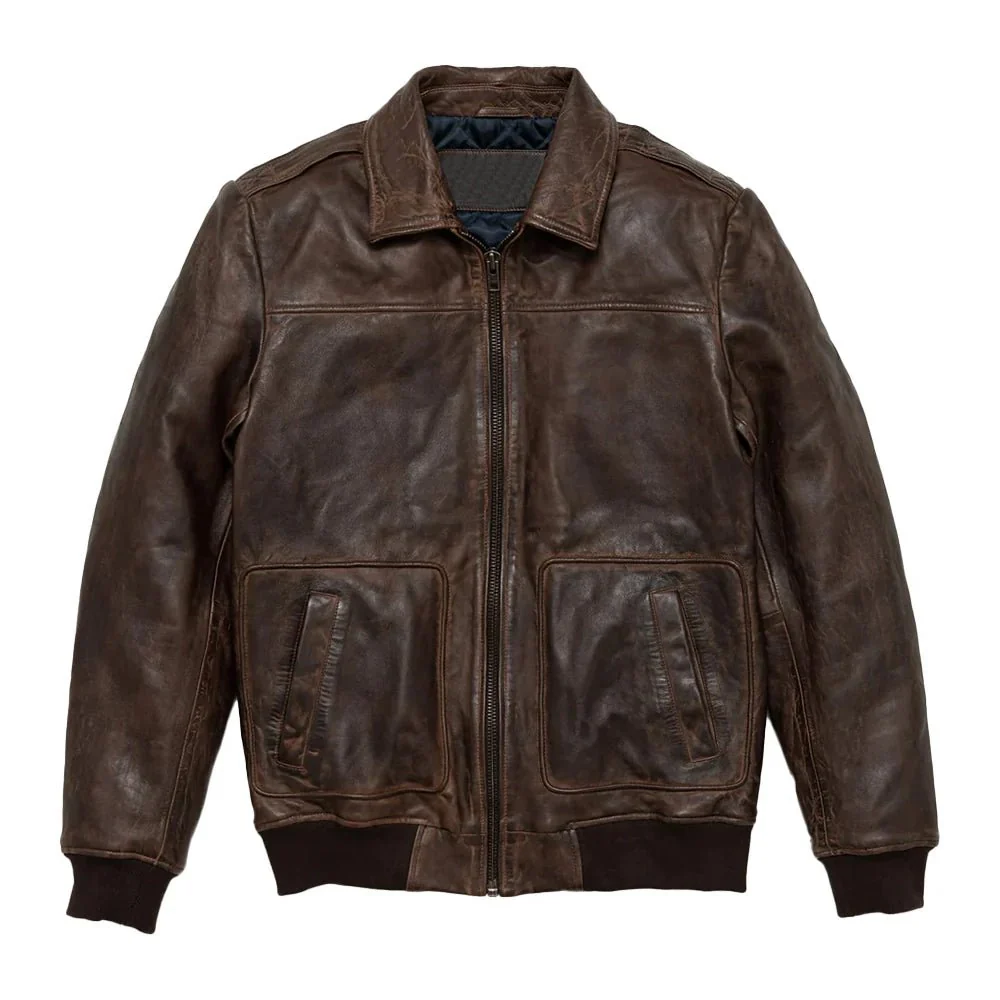maverick vintage brown leather bomber jacket with detachable sherpa collar