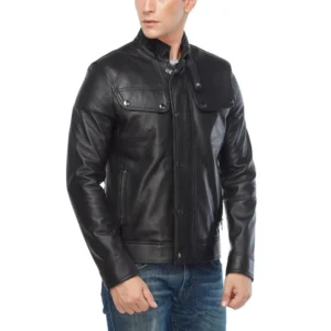 real lambskin regular fit black leather jackets for men
