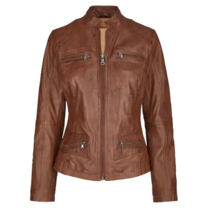 regular fit genuine lambskin brown womens leather jacket
