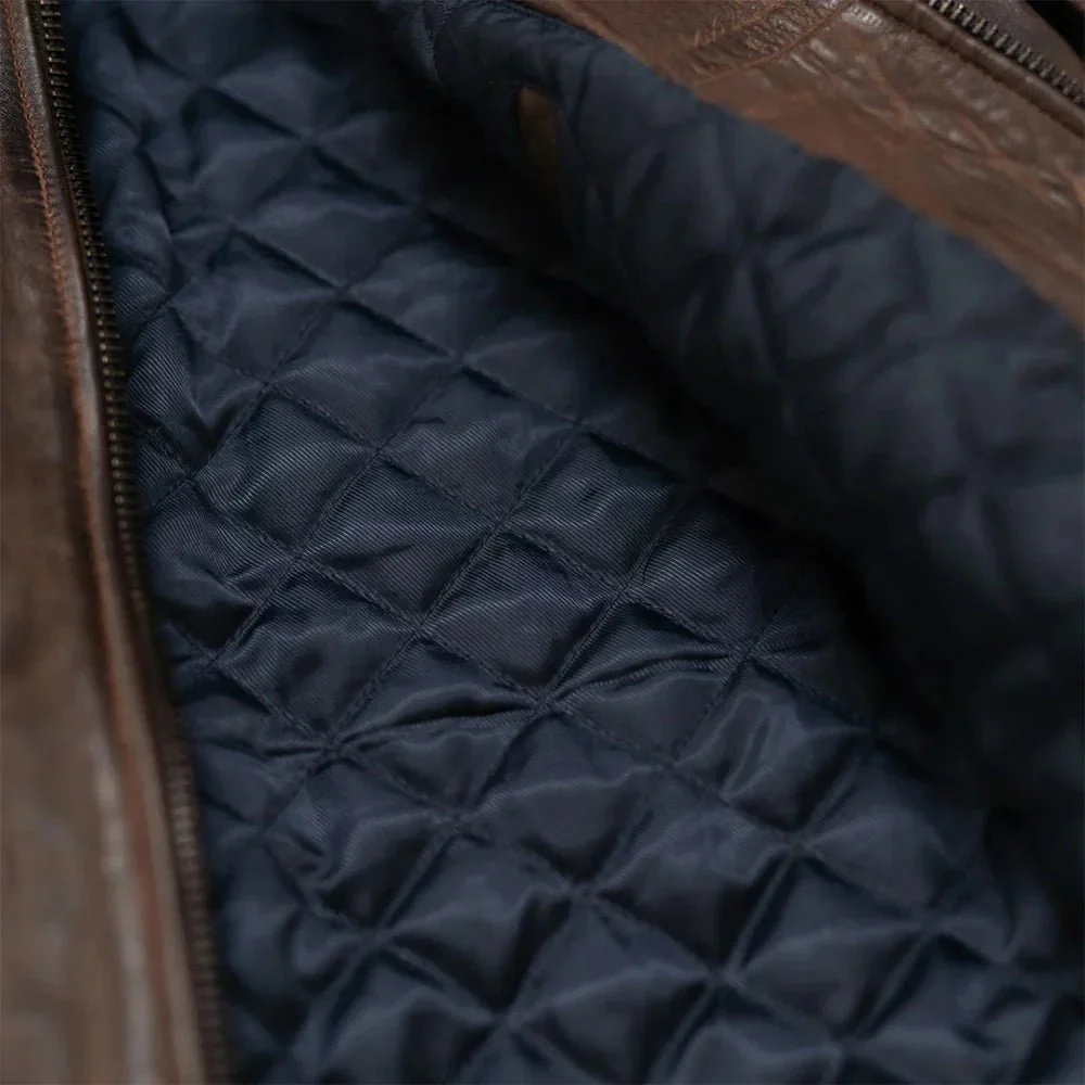 maverick vintage brown leather bomber jacket with detachable sherpa collar