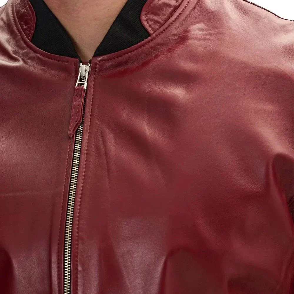 bomber red leather jacket mens