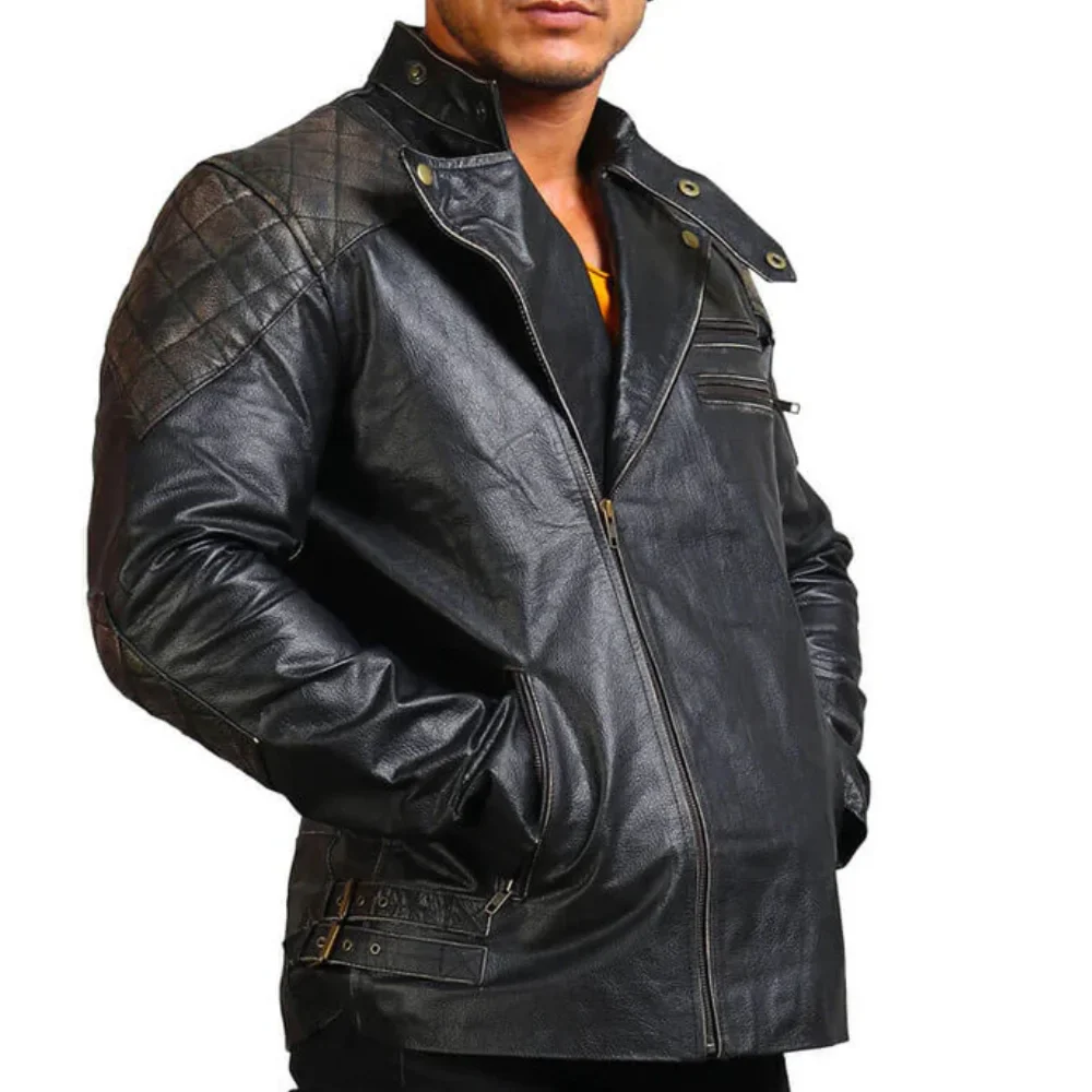 men's asymmetrical bones and skull leather jacket