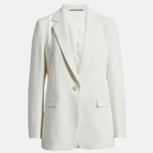 womens single button formal white leather coat