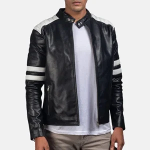 brad black and white leather jacket men's