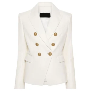 kim gold button womens double breasted leather blazer