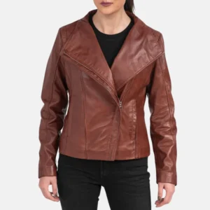 womens asymmetrical dark brown leather biker jacket