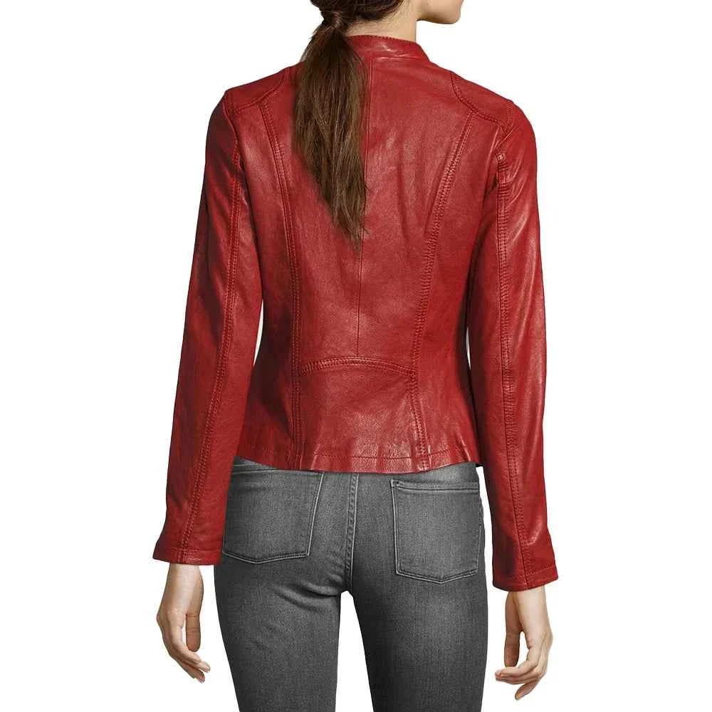 allen red leather biker jacket womens