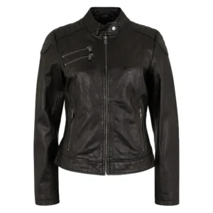 amanda genuine black leather jacket womens motorcycle