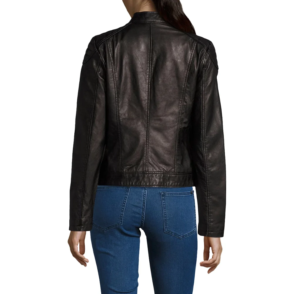 amanda genuine black leather jacket womens motorcycle