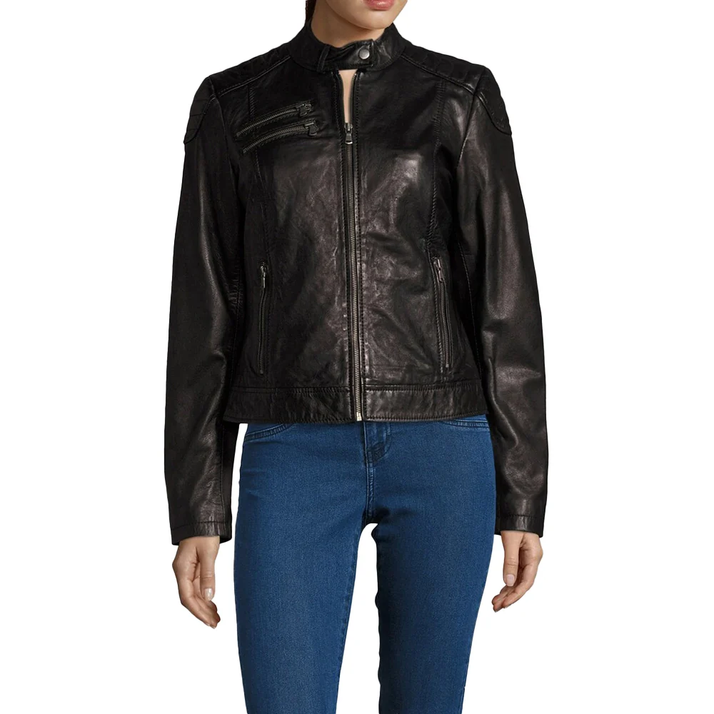 amanda genuine black leather jacket womens motorcycle