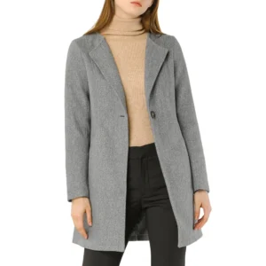 womens long single breasted grey wool coat