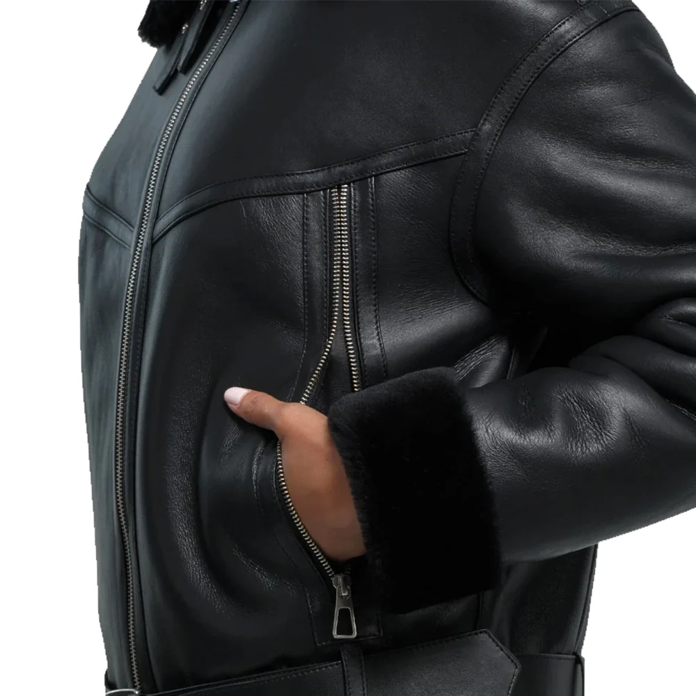 womens black b3 shearling aviator leather jacket
