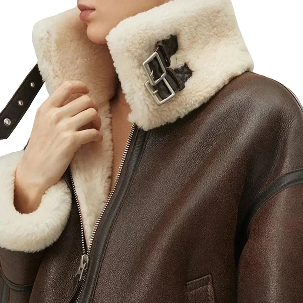 women's chocolate brown b3 sheepskin aviator jacket