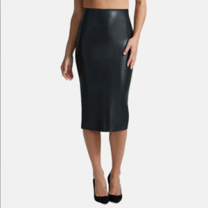 womens black leather long pencil skirt