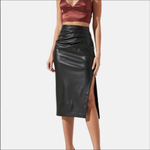 women's classic black leather pencil midi skirt