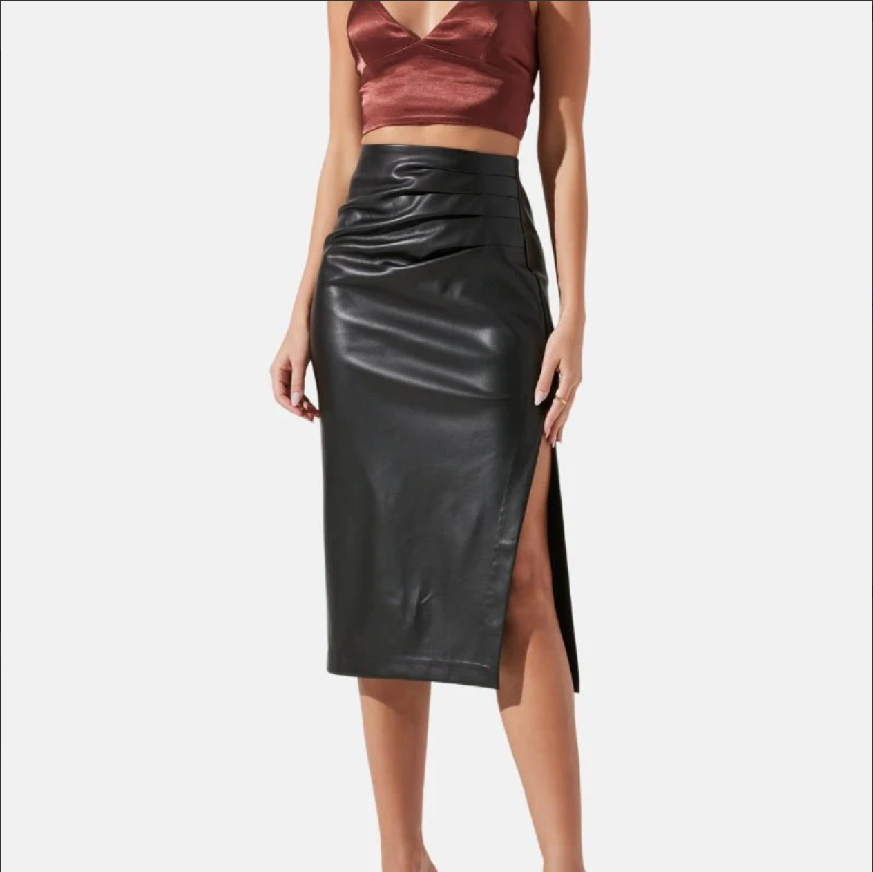 women's classic black leather pencil midi skirt