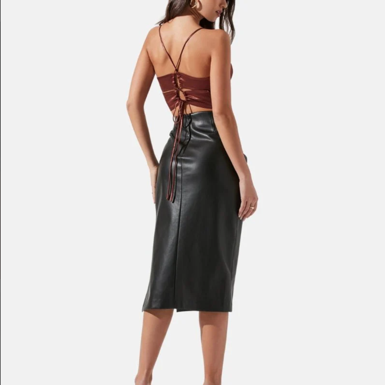 women's classic black leather pencil midi skirt