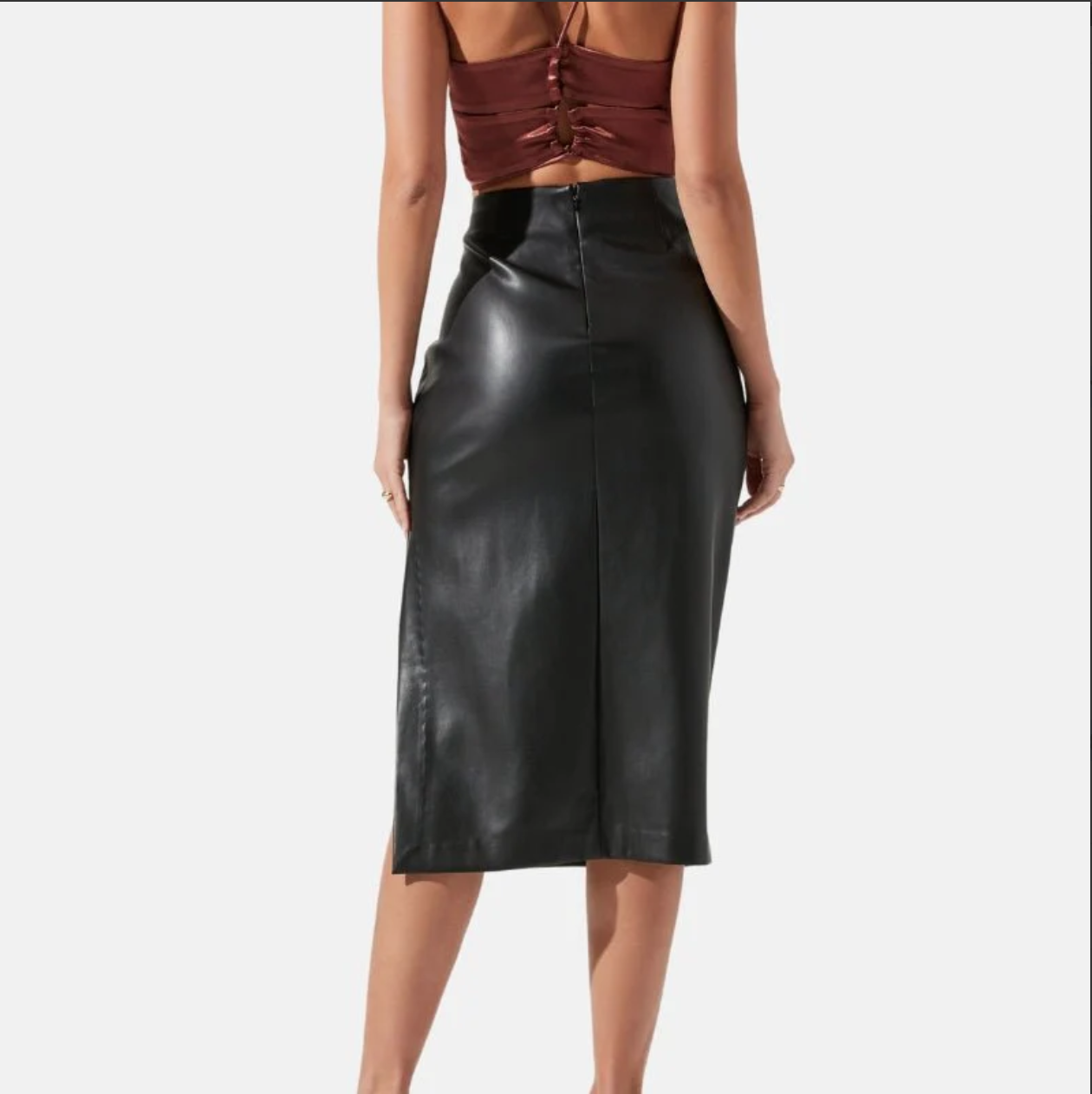 women's classic black leather pencil midi skirt
