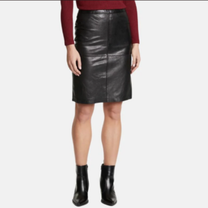 women's leather pencil midi black skirt