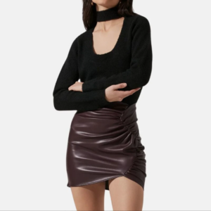 women's chocolate brown leather mini skirt