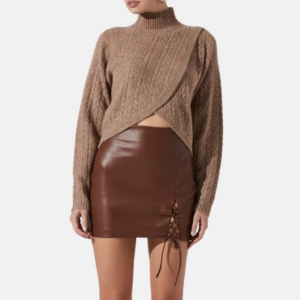 women’s brown leather lace up mini skirt