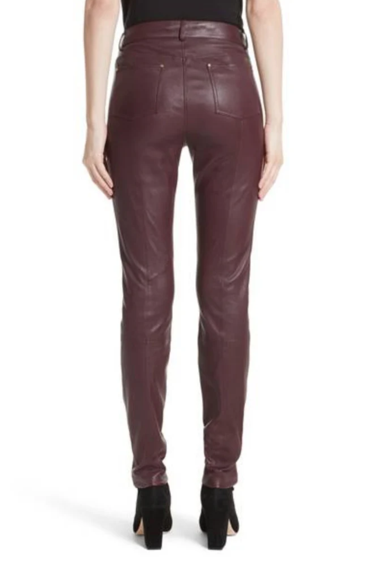 royalex leathers brown women's real lambskin leather skinny pant wp061