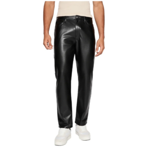 straight fit black leather pants mens