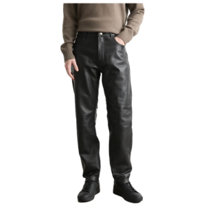 straight leg leather black pants mens