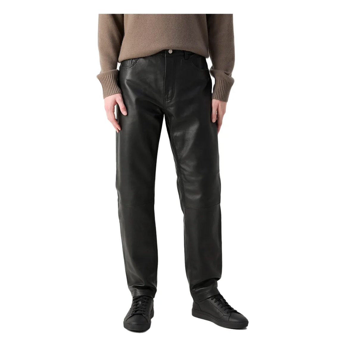 straight leg leather black pants mens