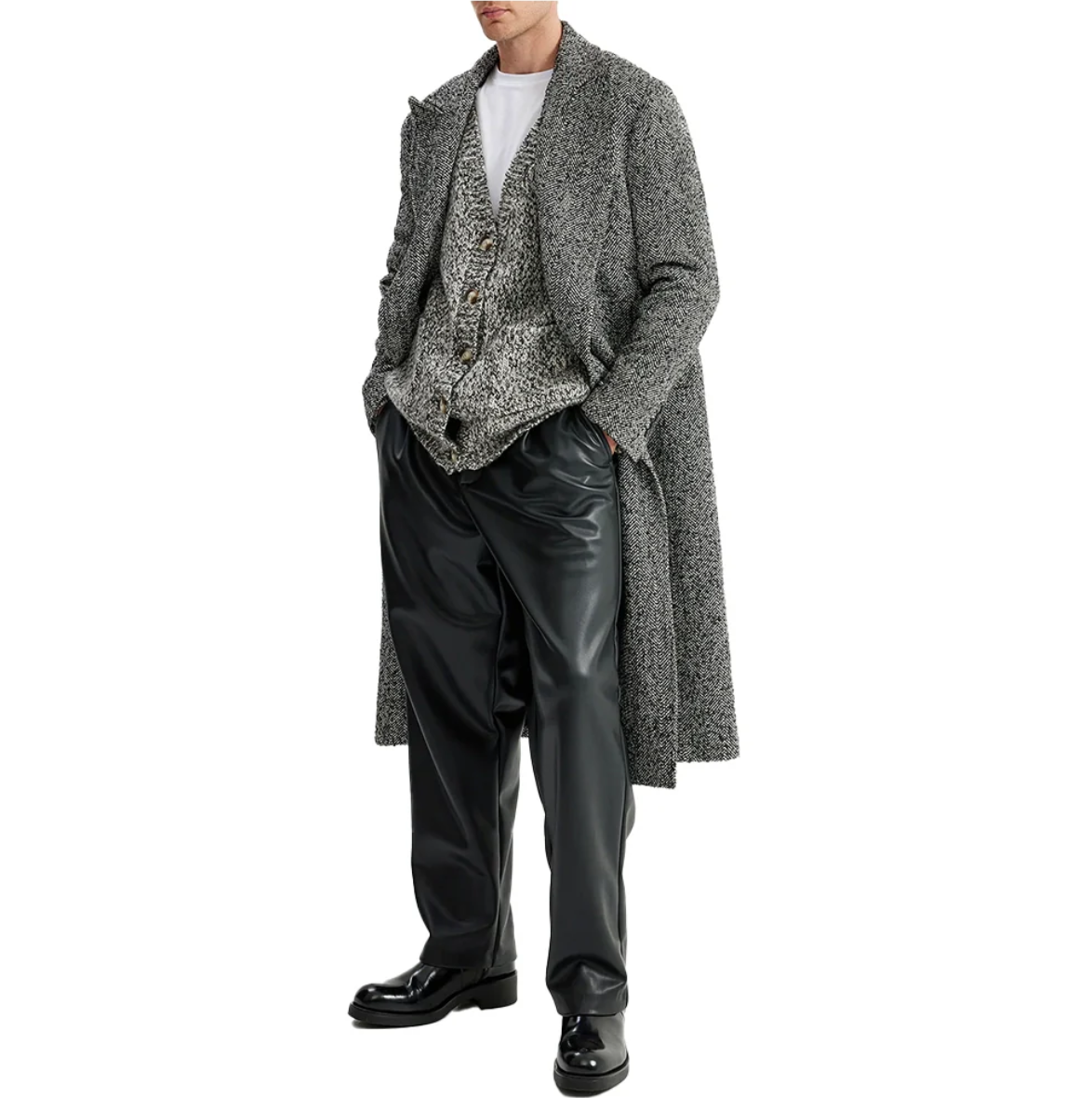 relaxed fit black leather pants mens