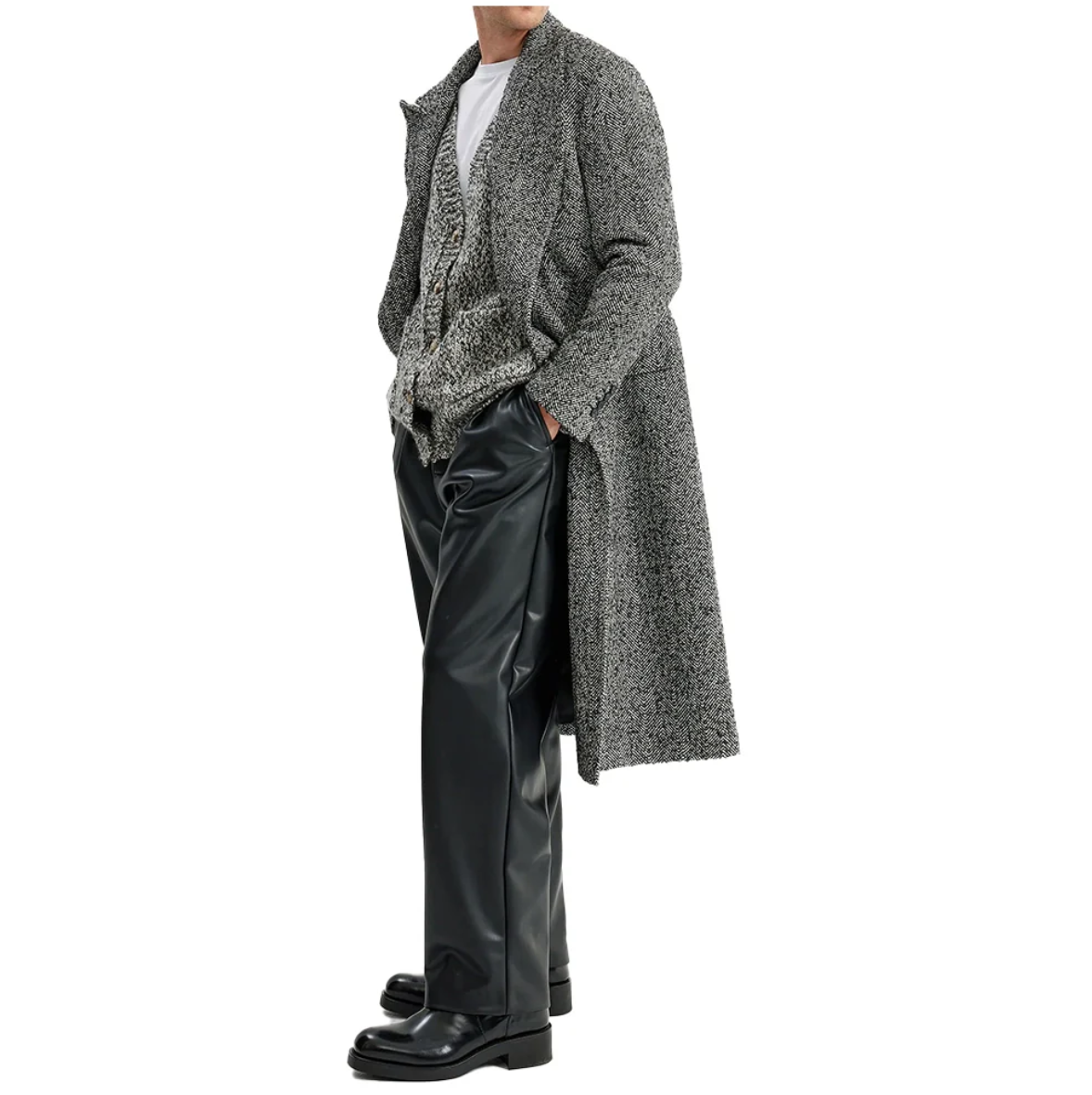 relaxed fit black leather pants mens
