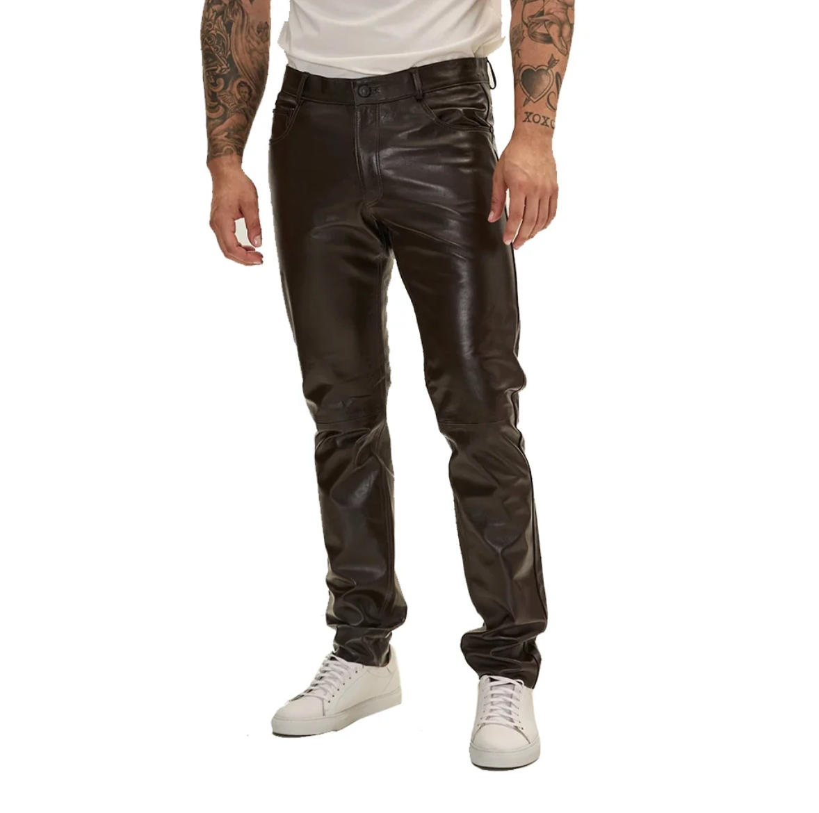 ronny mens brown leather pants