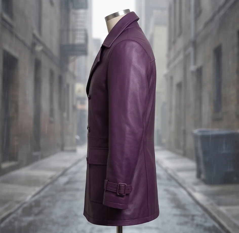 The Joker Double-Breasted Purple Leather Coat - Image 7