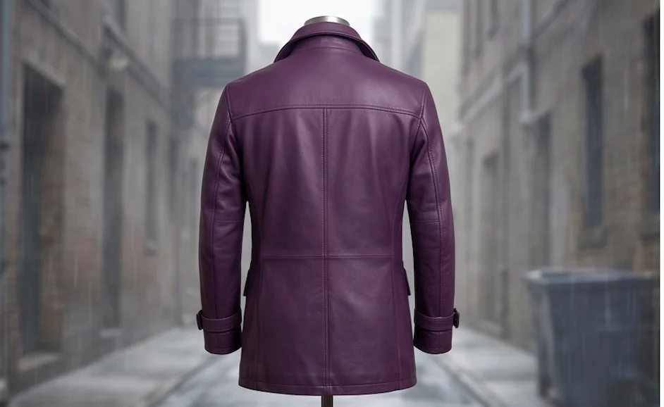 The Joker Double-Breasted Purple Leather Coat - Image 3