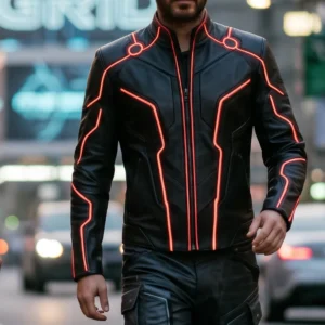 The "Tron Ares" Cyber-Tactical Leather Jacket