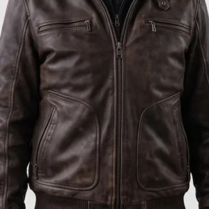 Nobody 2 Hutch Mansell Distressed Brown Leather Bomber Jacket
