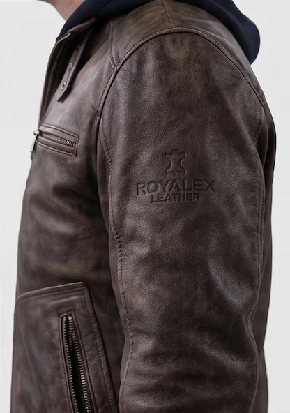 Nobody 2 Hutch Mansell Distressed Brown Leather Bomber Jacket - Image 5