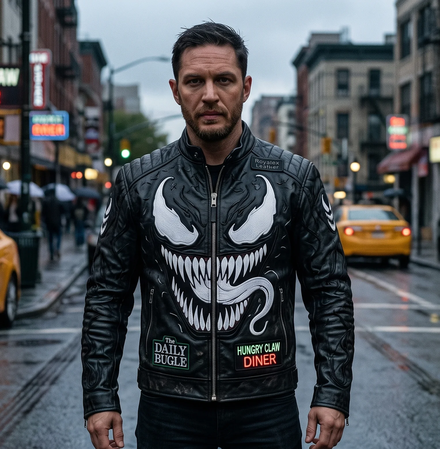 Men’s Venom Symbiote Black Leather Biker Jacket