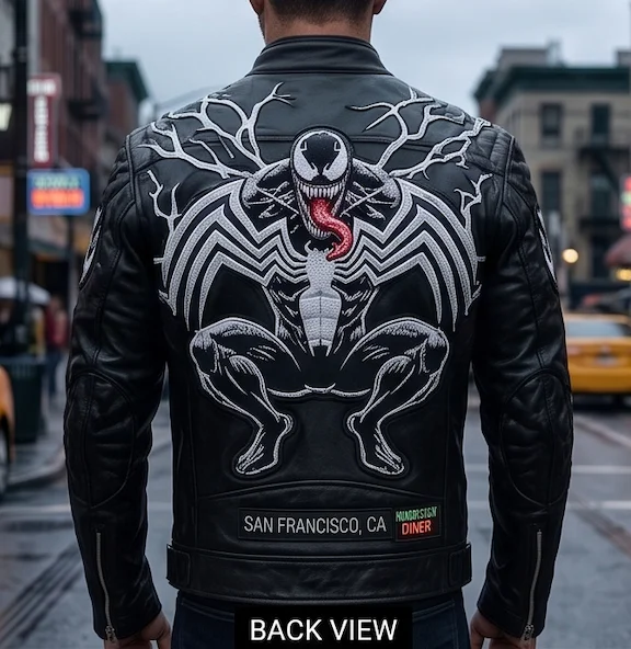 Men’s Venom Symbiote Black Leather Biker Jacket - Image 3